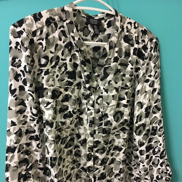 Jones New York Signature Blouse, Black and White, Size M - Picture 1 of 5